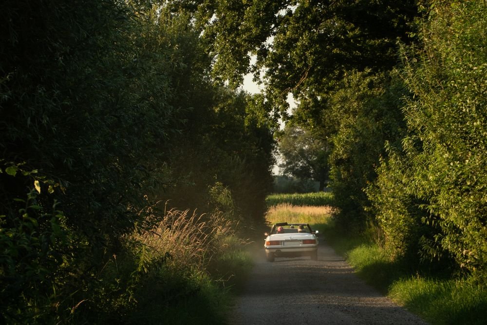 Vintage car on a French country road